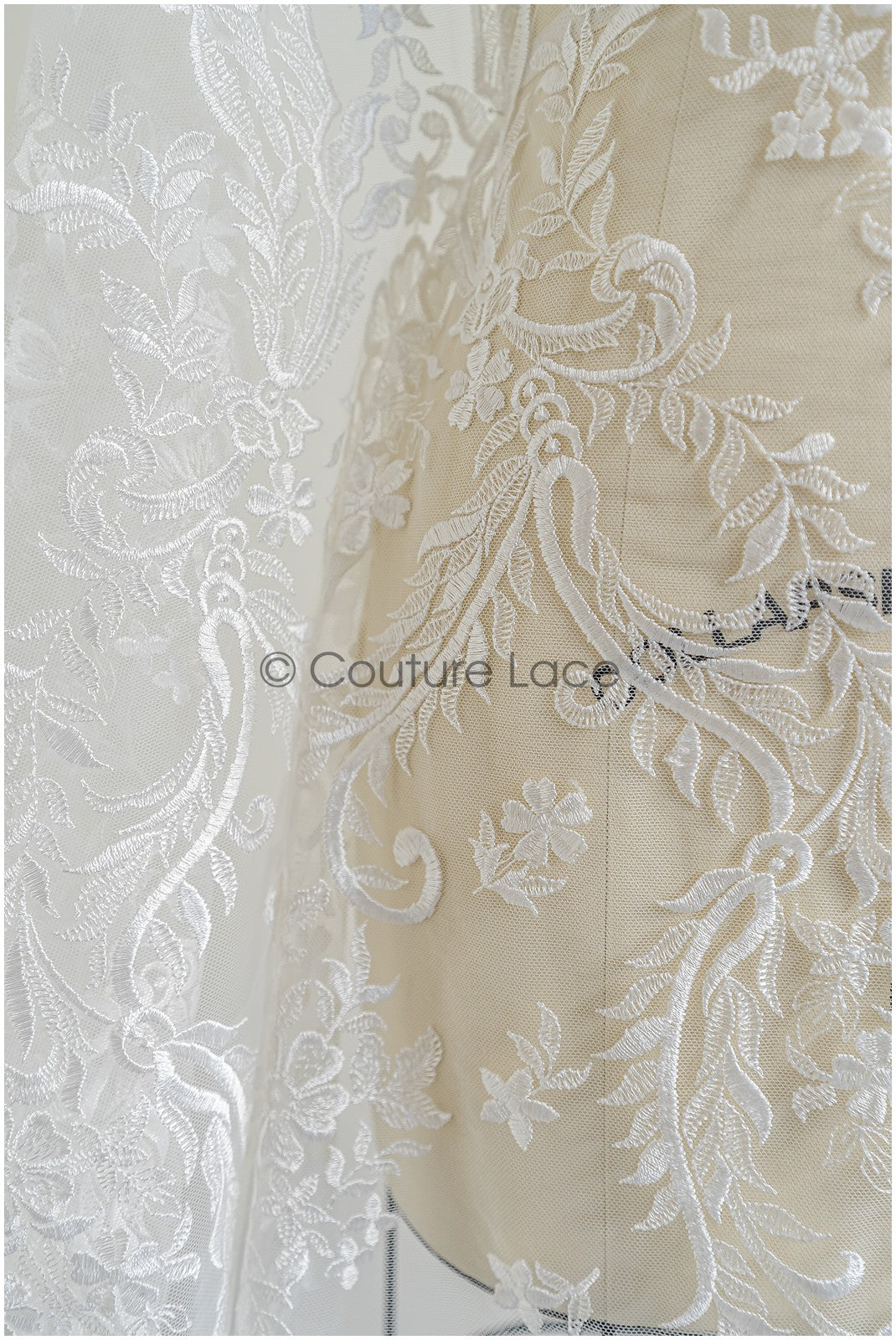 Soft embroidered bridal lace fabric, high-quality lace fabric for wedding dresses // L25-427