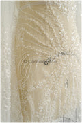 Wunderschöner Perlen-Spitzenstoff mit Linien, Couture-Spitzenstoff mit Perlen und Pailletten, Brautspitze mit Zweigen und Linien// L22-473