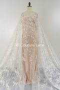 Hand-embroidered 3D flower pearl lace fabric/ couture lace fabric with pearls/ bridal lace fabric/ bridal lace// L25-638B