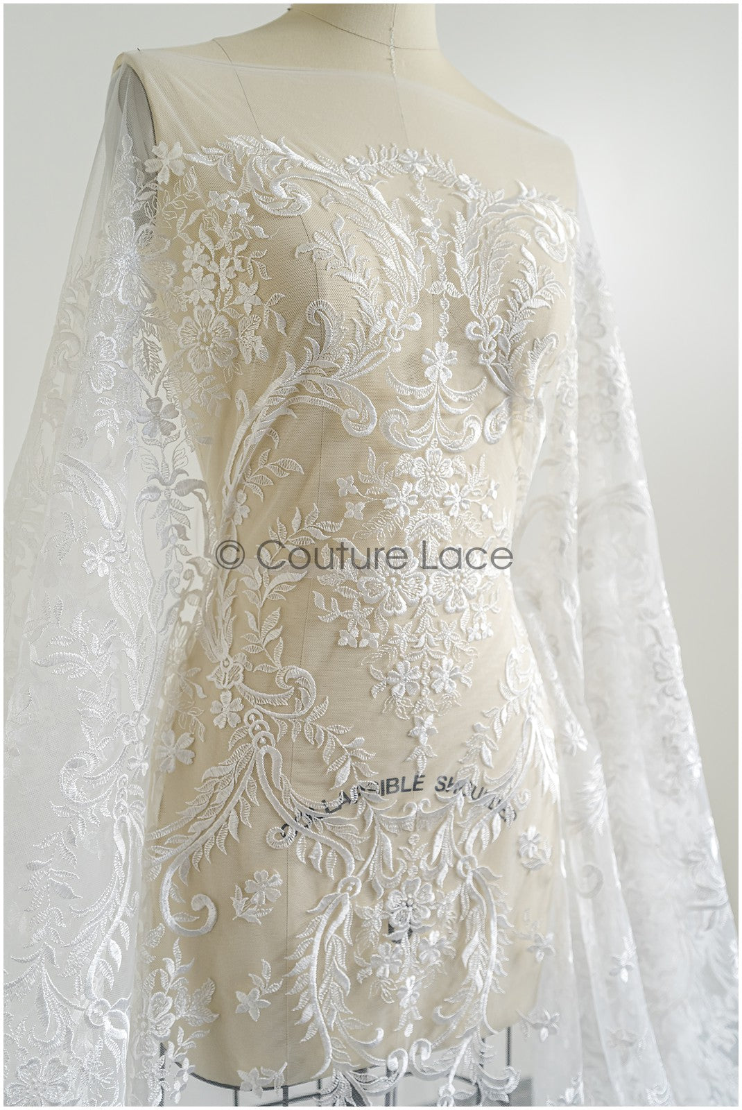 Soft embroidered bridal lace fabric, high-quality lace fabric for wedding dresses // L25-427