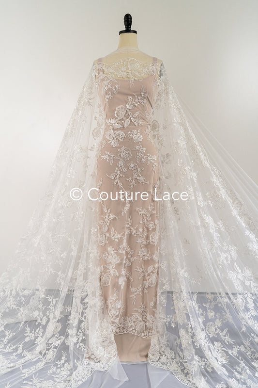 Floral beaded bridal lace for wedding dresses // L25-092N