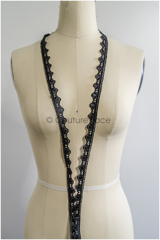 Brautspitze Borte Schwarz/ Spitzenborte schwarz/ Braut Borte/ Spitzenborte für Abendkleid// T24-156