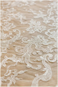 Floral Bridal Lace/ Bridal Lace Fabric with Sequins/ Off-White Bridal Lace/ Embroidered Wedding Lace/ Couture Lace/ L17-021B