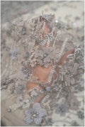 3D flower lace fabric grey/ French bridal lace fabric/ Romantic floral lace fabric with 3D flowers/ Wedding lace fabric// L24-330