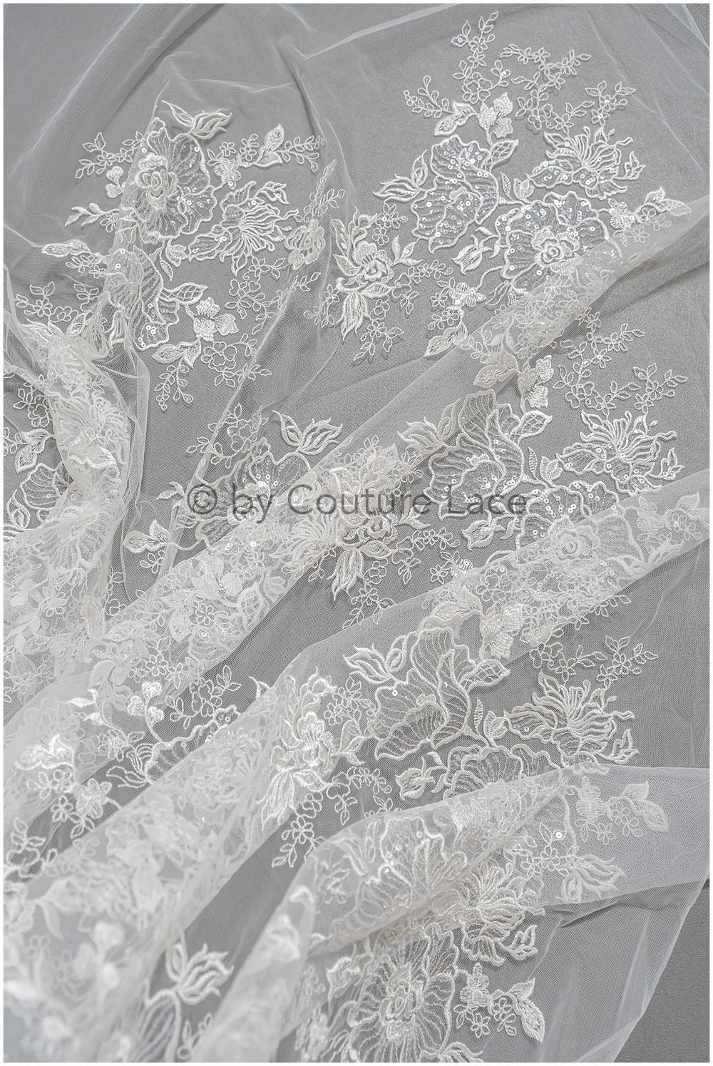 Romantic floral lace fabric/ embroidered floral lace off-white/ wedding dress lace/ rose lace fabric/ bridal lace// L25-031NT