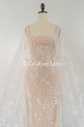 Floral embroidered bridal lace fabric, high-quality lace fabric for wedding dresses // L25-671