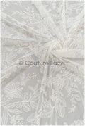Romantic floral lace fabric for wedding dress, leaf lace, bridal couture lace fabric, floral lace with sequins// L21-406