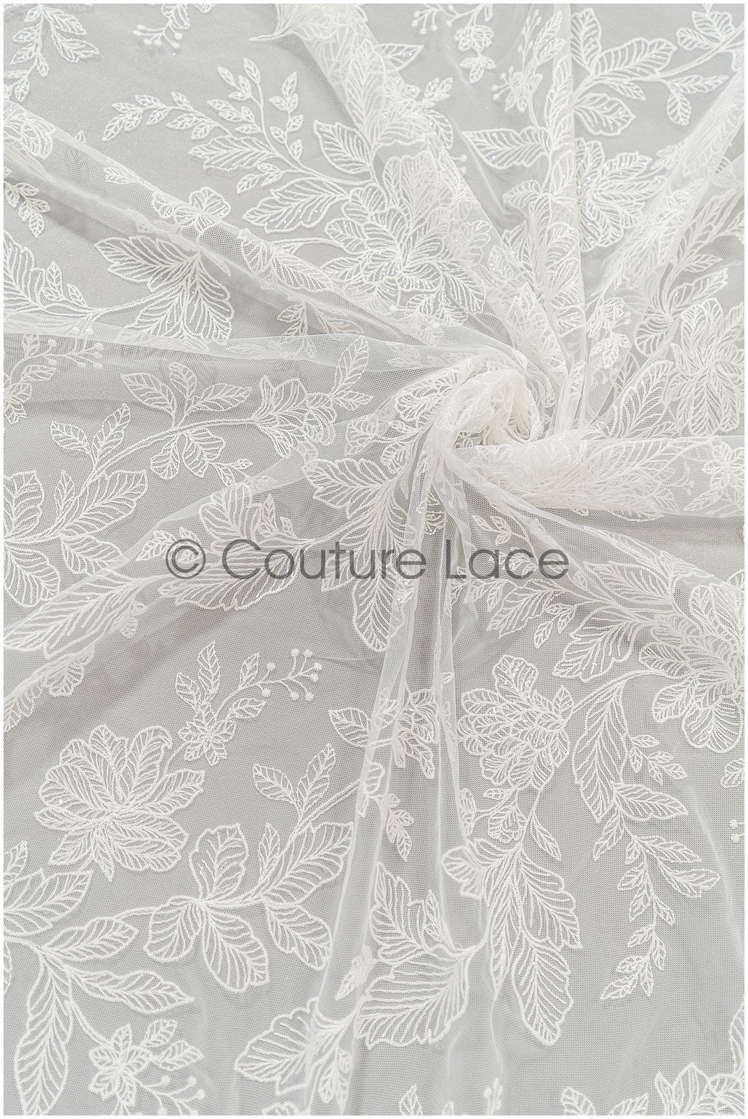 Romantic floral lace fabric for wedding dress, leaf lace, bridal couture lace fabric, floral lace with sequins// L21-406