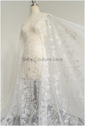 Romantic floral lace fabric/ embroidered floral lace off-white/ wedding dress lace/ rose lace fabric/ bridal lace// L25-031NT