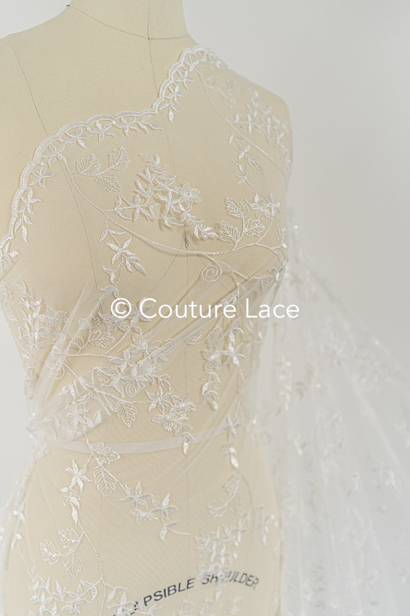Soft embroidered bridal lace fabric with sequins and floral pattern// L25-003S