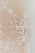 Floral embroidered bridal lace fabric, high-quality lace fabric for wedding dresses // L25-671