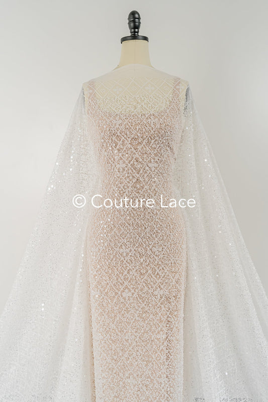 Dentelle de mariée brodée de perles sur dentelle française fine / Dentelle de mariée perlée de haute qualité // L25-672