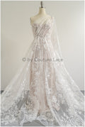Romantic floral lace fabric/ embroidered floral lace off-white/ wedding dress lace/ rose lace fabric/ bridal lace// L25-031NT