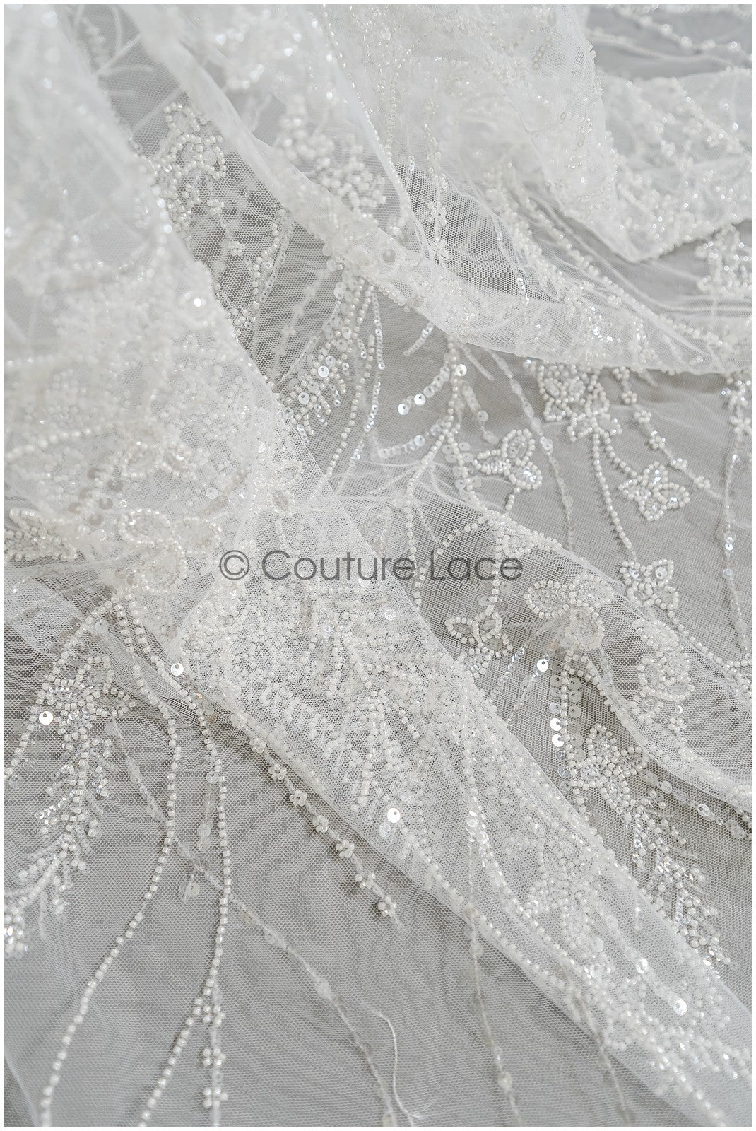 Perlen-Spitzenstoff/ Couture-Spitzenstoff/ Braut-Spitzenstoff/ Perlen-Spitze// L22-218B