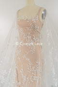 Floral embroidered bridal lace fabric, high-quality lace fabric for wedding dresses // L25-671