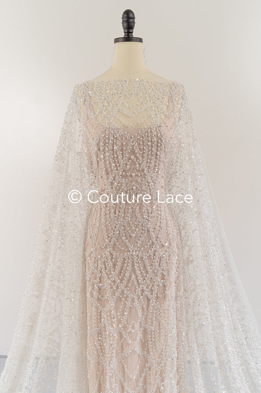 Bordado de perlas pesado y lujoso / Encaje nupcial con diseño simétrico // L26-527B