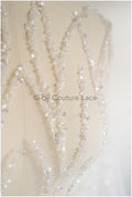 Hand-embroidered pearl lace with line design, luxurious bridal lace for wedding dresses // L25-118