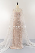 Handbestickte 3D-Blumen Braut Spitze Stoff Off-White - Couture Braut Spitze mit Perlen, Straß und 3D blüten// L25-122N