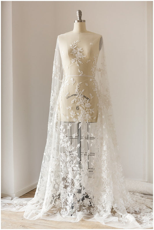 3D bestickter Blumen-Spitzenstoff, Braut-3d-Spitzenstoff, Brautkleid-Spitzenstoff, geperlte Blumen-Spitze, Braut-Spitzenkleid // L17-112