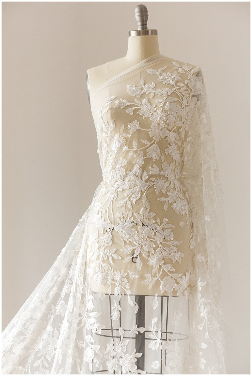 3D bestickter Blumen-Spitzenstoff, Braut-3d-Spitzenstoff, Brautkleid-Spitzenstoff, geperlte Blumen-Spitze, Braut-Spitzenkleid // L17-112
