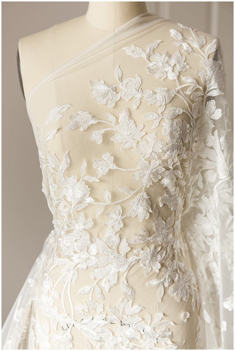 3D bestickter Blumen-Spitzenstoff, Braut-3d-Spitzenstoff, Brautkleid-Spitzenstoff, geperlte Blumen-Spitze, Braut-Spitzenkleid // L17-112