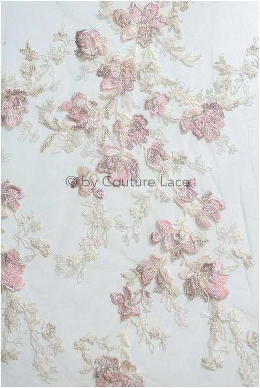Farbiger Blumen Spitzenstoff/ romantische Pastell Spitze/ Abendkleid Spitze/ Blumen Spitzenstoff/ bestickte Farbe Hochzeitsstoff// L19-258