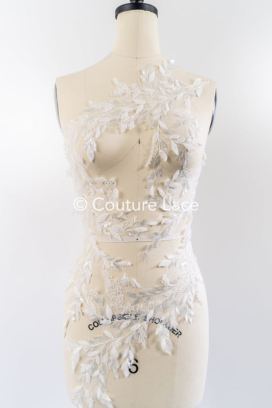 Perlen Applikationen für Brautkleid Off-White/ Blumenspitzen Aufnäher/ bestickte Spitzenapplikationen/ Spitzenapplikationen// A24-216B