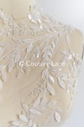 Pearl Appliques for Wedding Dress Off-White/ Floral Lace Patches/ Embroidered Lace Appliques/ Lace Appliques// A21-216