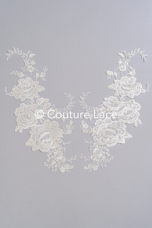 Applikation weiß/ florale Hochzeitskleid Spitzenapplikation/ Braut Applikation// A24-093
