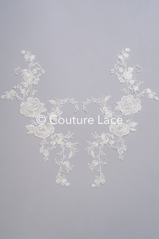 Applikation weiß / florale Hochzeitskleid Spitzenapplikation/ Braut Applikation// A24-096S