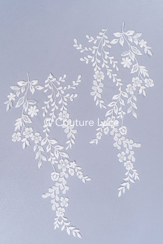 Romantische Applikation weiß / florale Hochzeitskleid Spitzenapplikation mit Pailletten/ Braut Applikation// A24-170