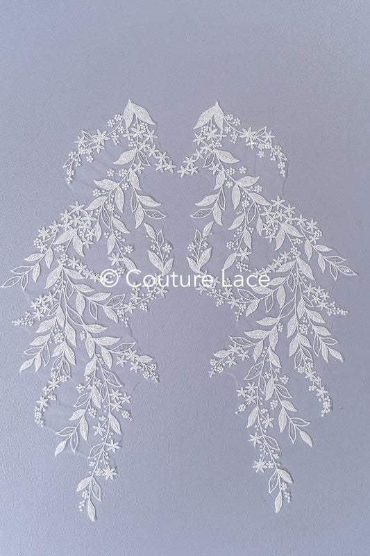Romantische Applikation off-white/ Brautapplikation mit Blumen/ Brautkleid Spitzenapplikation/ Brautspitze Applikation// A24-371