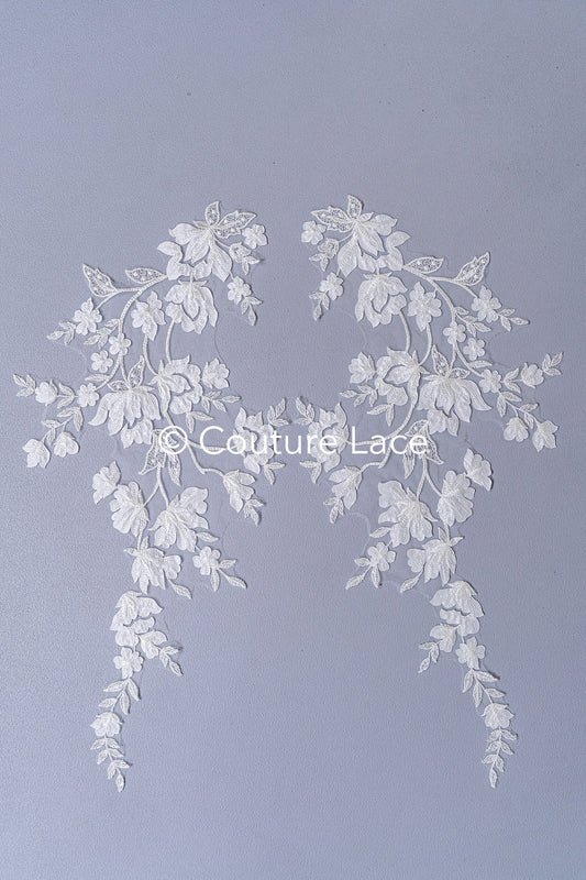 Romantische Applikation off-white/ Brautapplikation mit Blumen/ Brautkleid Spitzenapplikation/ Brautspitze Applikation// A24-377