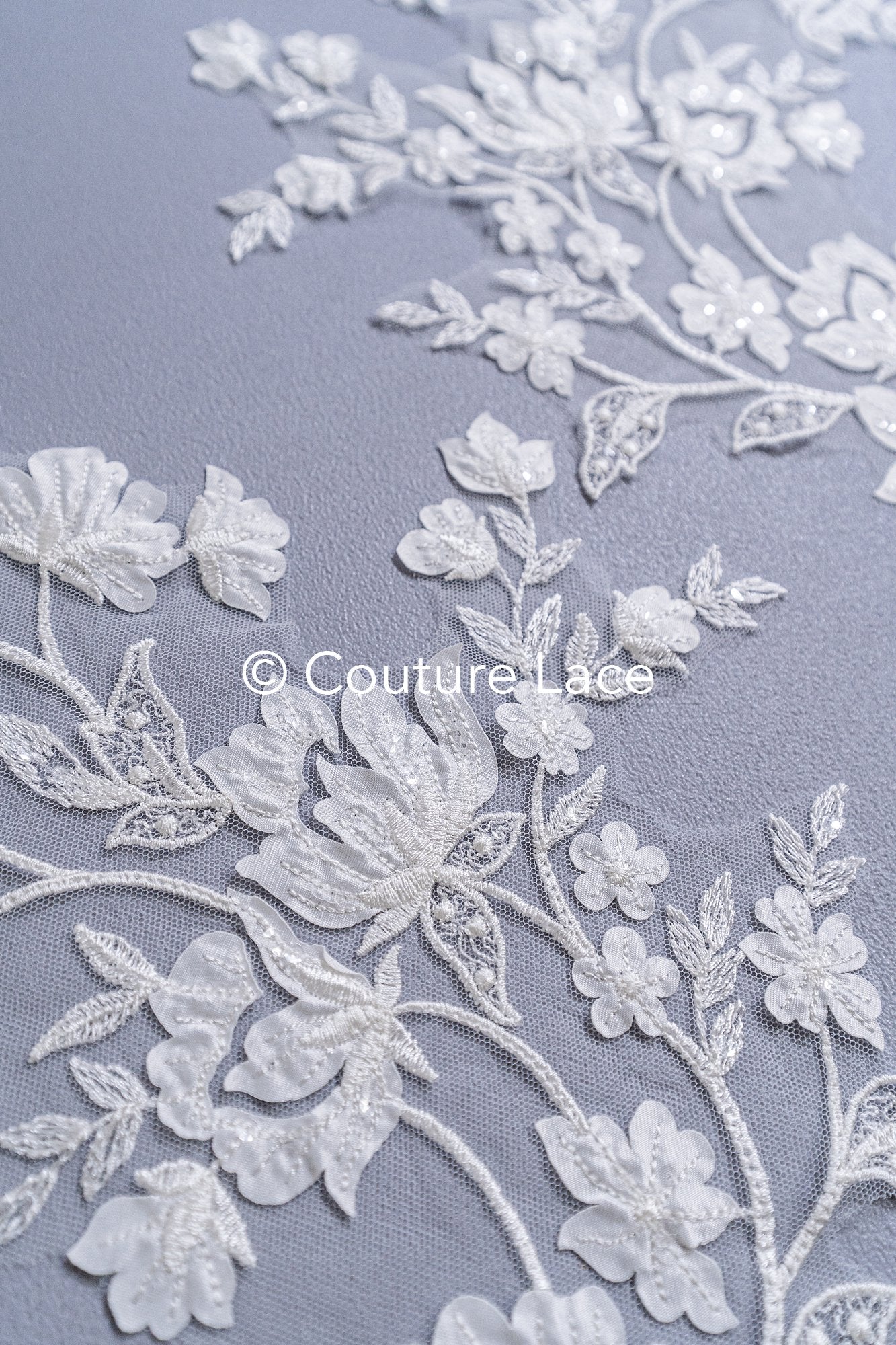 Romantische Applikation off-white/ Brautapplikation mit Blumen/ Brautkleid Spitzenapplikation/ Brautspitze Applikation// A24-377