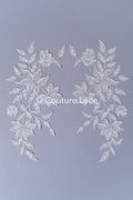 Romantische Applikation off-white/ Brautapplikation mit Perlen & Pailletten/ Brautkleid Spitzenapplikation/ Blumen Brautspitze Applikation// A24-379