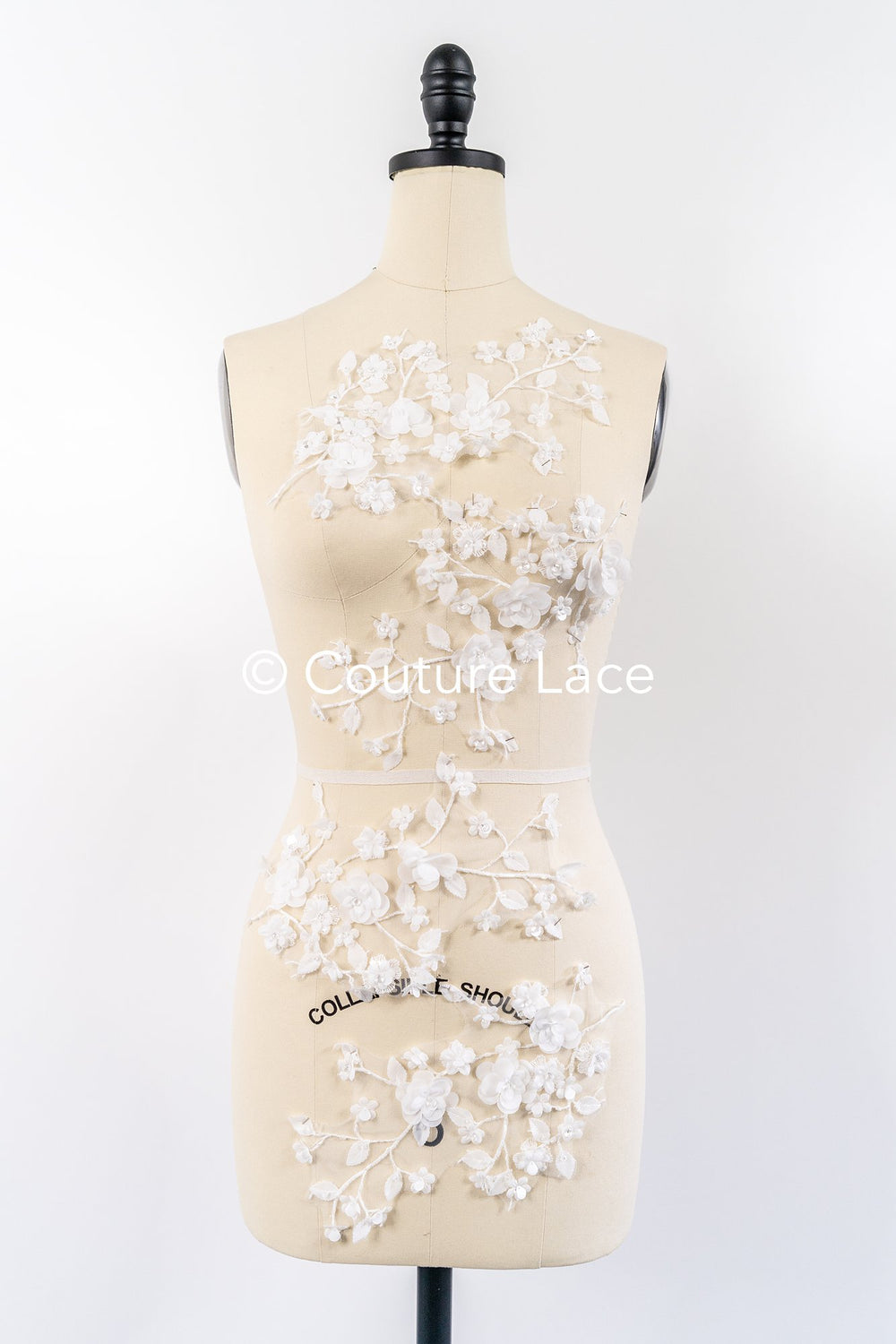Romantische Applikation off-white/ Brautapplikation mit 3D Blumen & Perlen/ Brautkleid Spitzenapplikation/ Blumen Brautspitze Applikation// A24-382