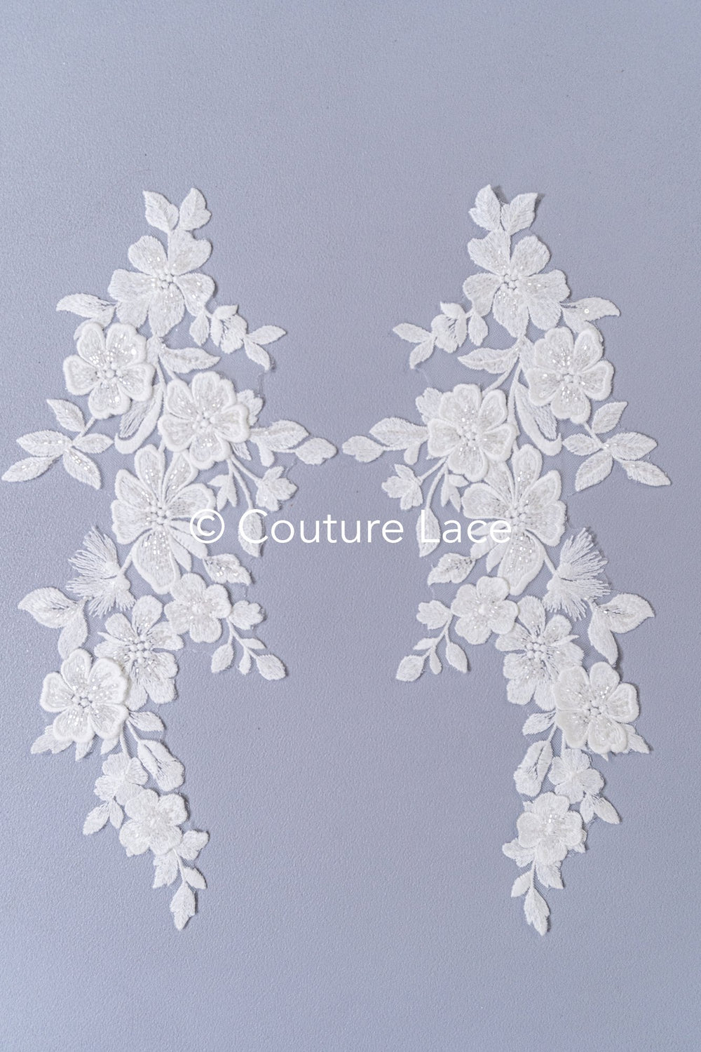 Romantische Applikation off-white/ Brautapplikation mit 3D Blumen & Perlen/ Brautkleid Spitzenapplikation/ Blumen Brautspitze Applikation// A24-383