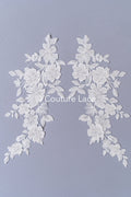 Romantische Applikation off-white/ Brautapplikation mit 3D Blumen & Perlen/ Brautkleid Spitzenapplikation/ Blumen Brautspitze Applikation// A24-383