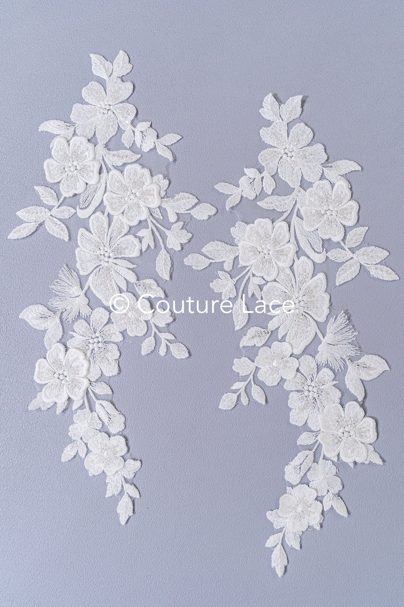 Romantische Applikation off-white/ Brautapplikation mit 3D Blumen & Perlen/ Brautkleid Spitzenapplikation/ Blumen Brautspitze Applikation// A24-383