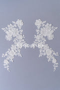 Romantische Applikation off-white/ Brautapplikation mit 3D Blumen & Perlen/ Brautkleid Spitzenapplikation/ Blumen Brautspitze Applikation// A24-385