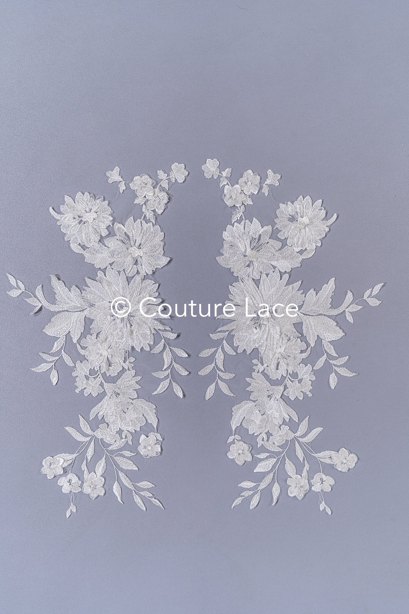 Brautspitzenapplikationen mit 3D Blumen/ Brautkleid Spitzenverzierungen mit Perlen// A24-389