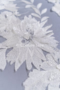Brautspitzenapplikationen mit 3D Blumen/ Brautkleid Spitzenverzierungen mit Perlen// A24-389
