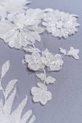 Brautspitzenapplikationen mit 3D Blumen/ Brautkleid Spitzenverzierungen mit Perlen// A24-389