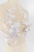 Brautspitzenapplikationen mit 3D Blumen/ Brautkleid Spitzenverzierungen mit Perlen// A24-460