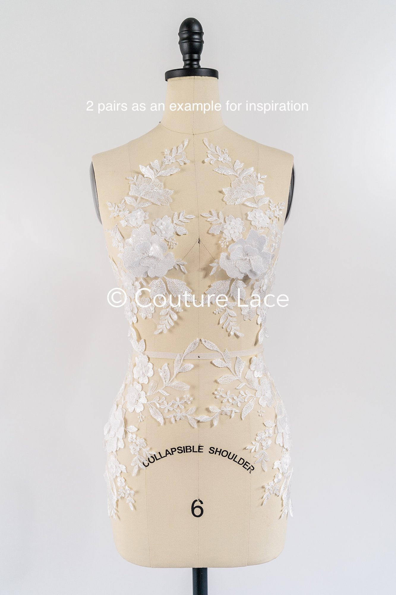 Brautspitzenapplikationen mit 3D Blumen/ Brautkleid Spitzenverzierungen mit Perlen// A24-460