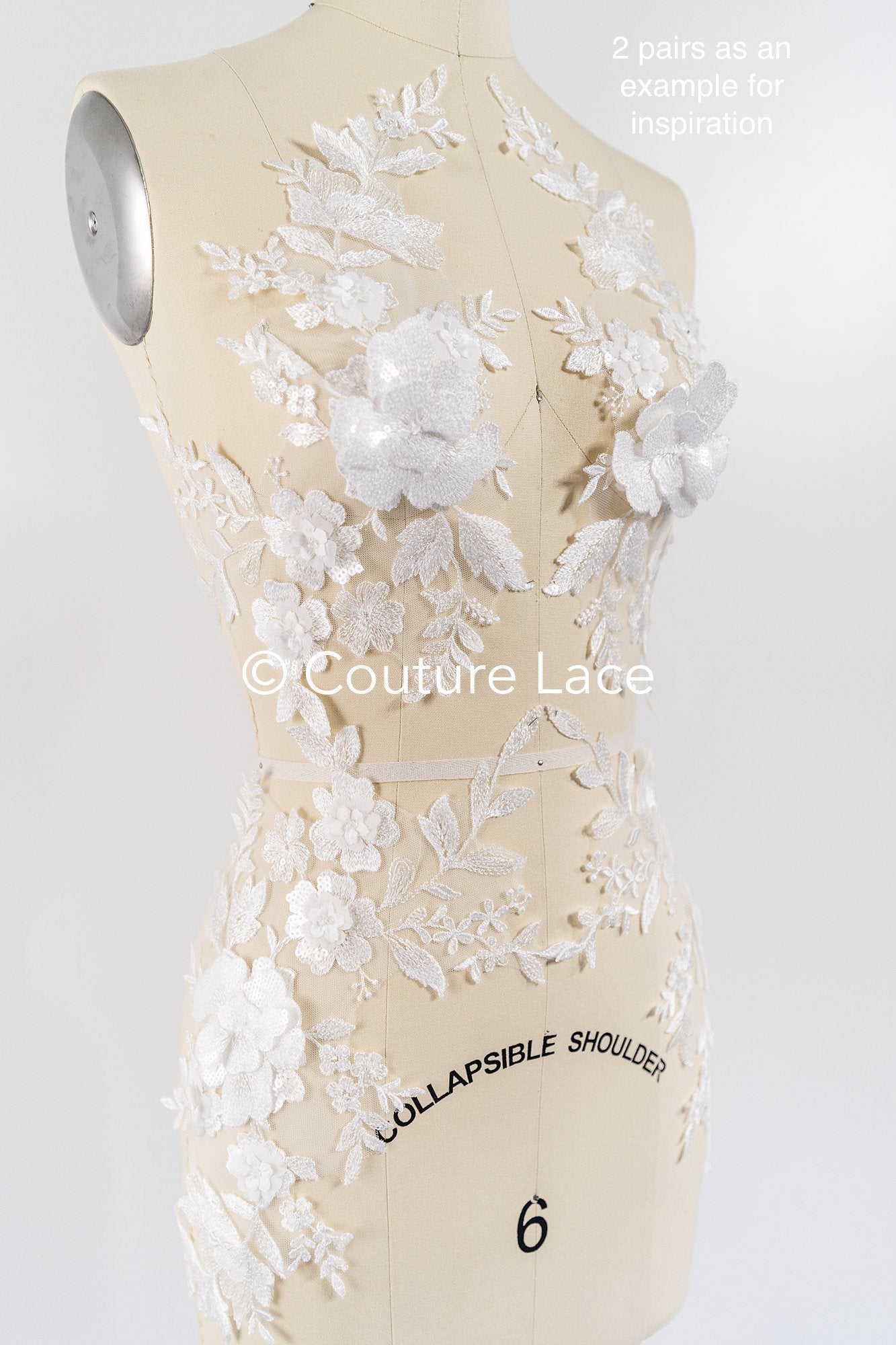 Brautspitzenapplikationen mit 3D Blumen/ Brautkleid Spitzenverzierungen mit Perlen// A24-460