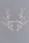 Brautspitzenapplikationen mit 3D Blumen/ Brautkleid Spitzenverzierungen mit Perlen// A24-465