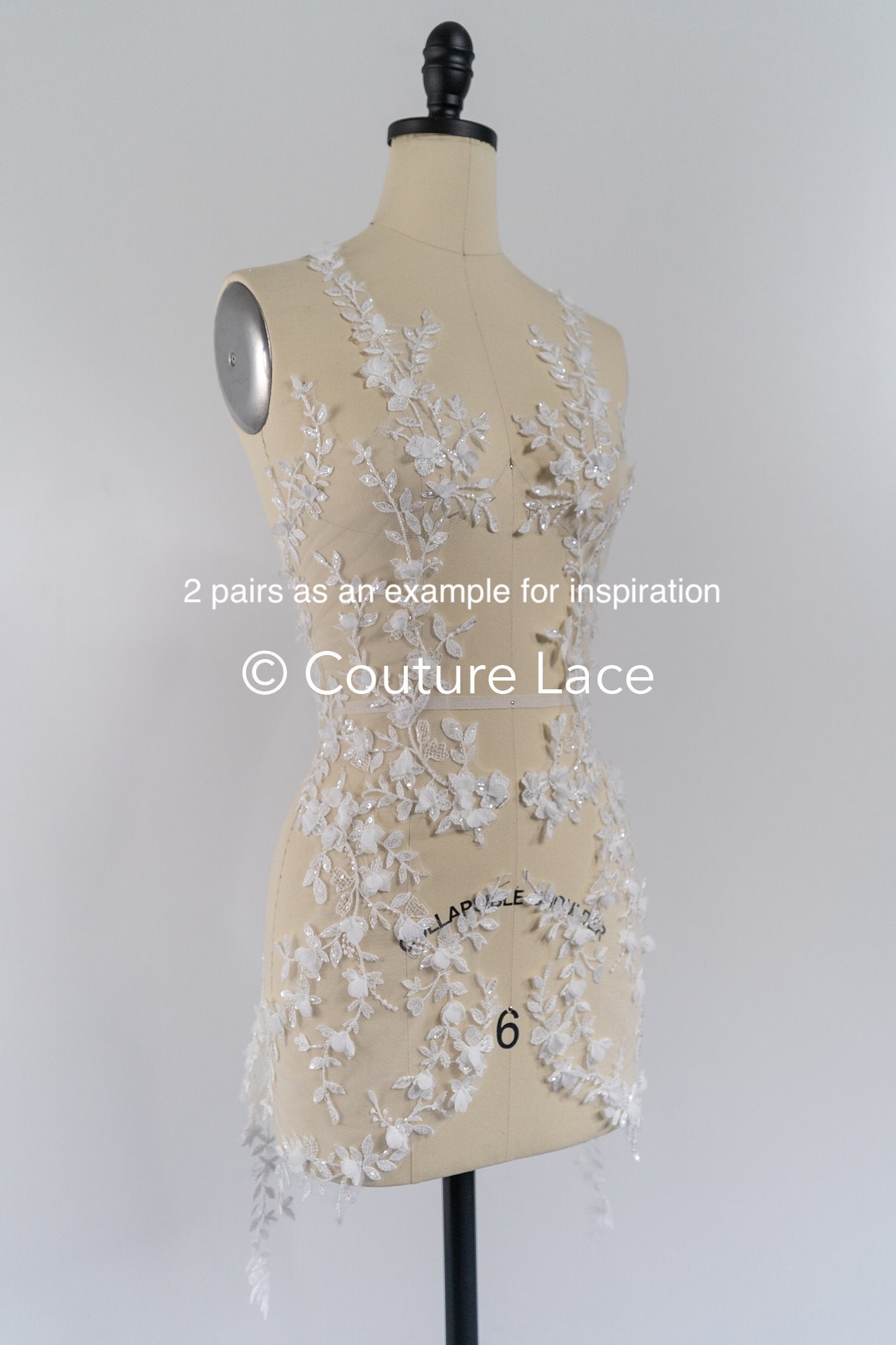 Brautspitzenapplikationen mit 3D Blumen/ Brautkleid Spitzenverzierungen mit Perlen// A24-468