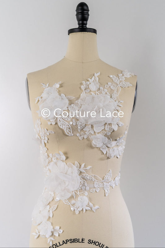 3D Blumen Applikationen für Brautkleider/ Brautkleidspitze Blumen // A25-484