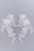 3D flower pearl appliqués for wedding dresses/ bridal lace pearl motifs // A25-486